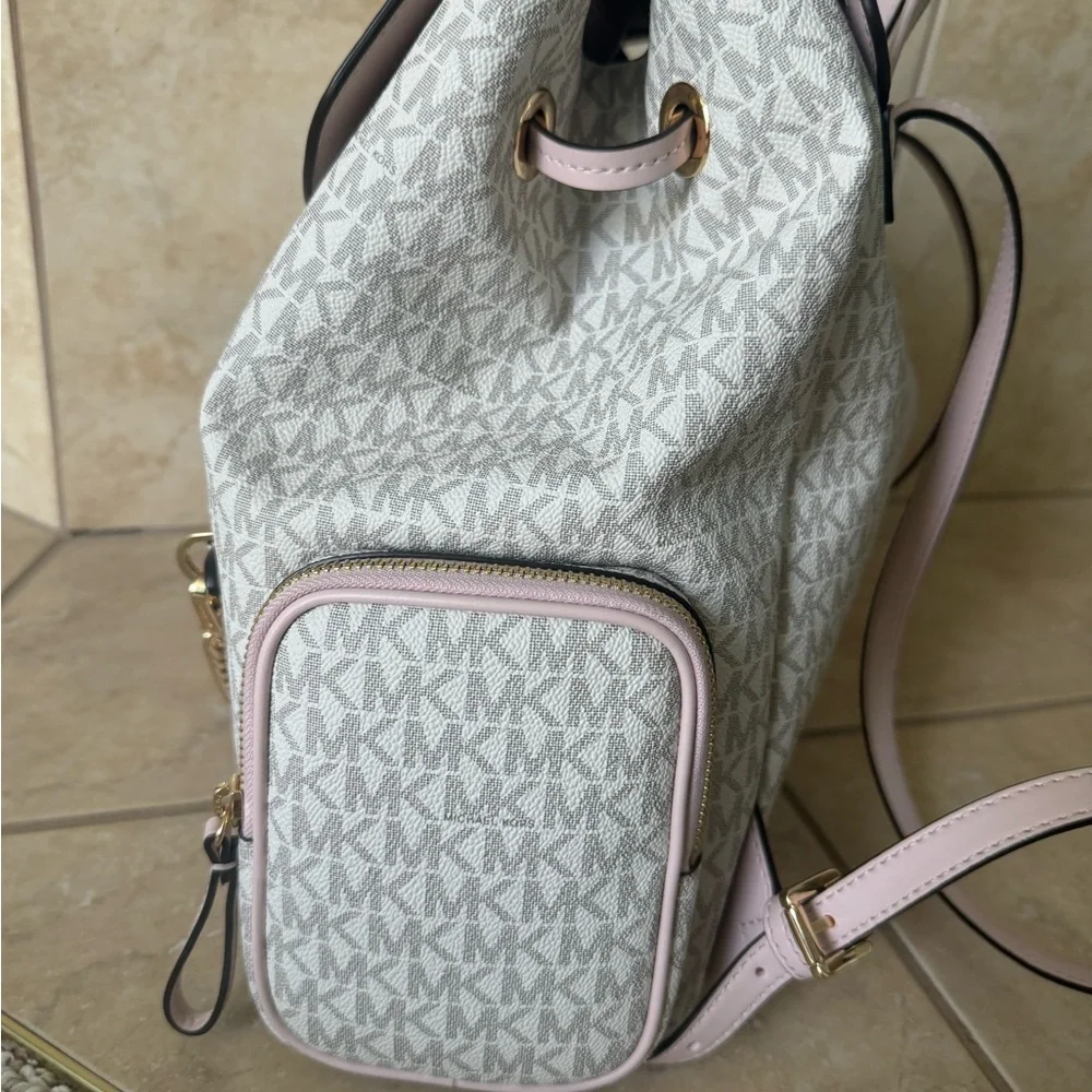 MICHAEL Michael Kors Pink and Cream Backpack with Signature MK Pattern - Picture 4 of 8